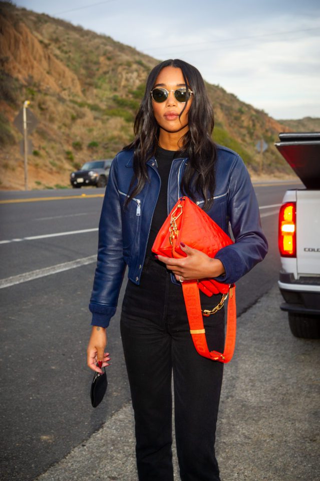 LOS ANGELES, CALIFORNIA - FEBRUARY 15: Actress Laura Harrier seen leaving a film set in Malibu on February 15, 2021 in Los Angeles, California. (Photo by John Sciulli/WireImage)